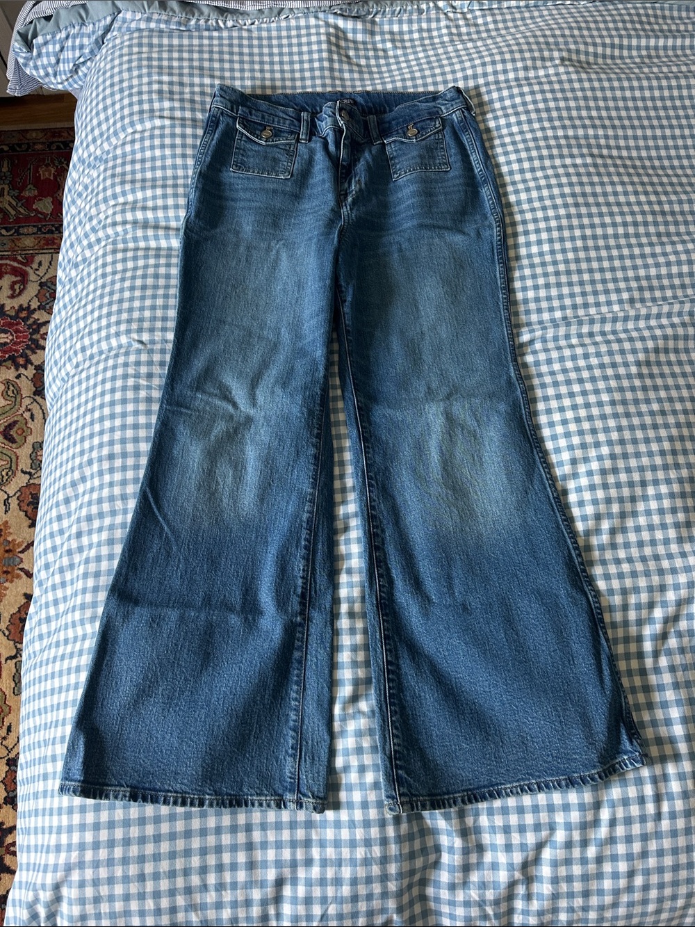 J. Crew Medium Blue Flared Wide-Leg Jeans